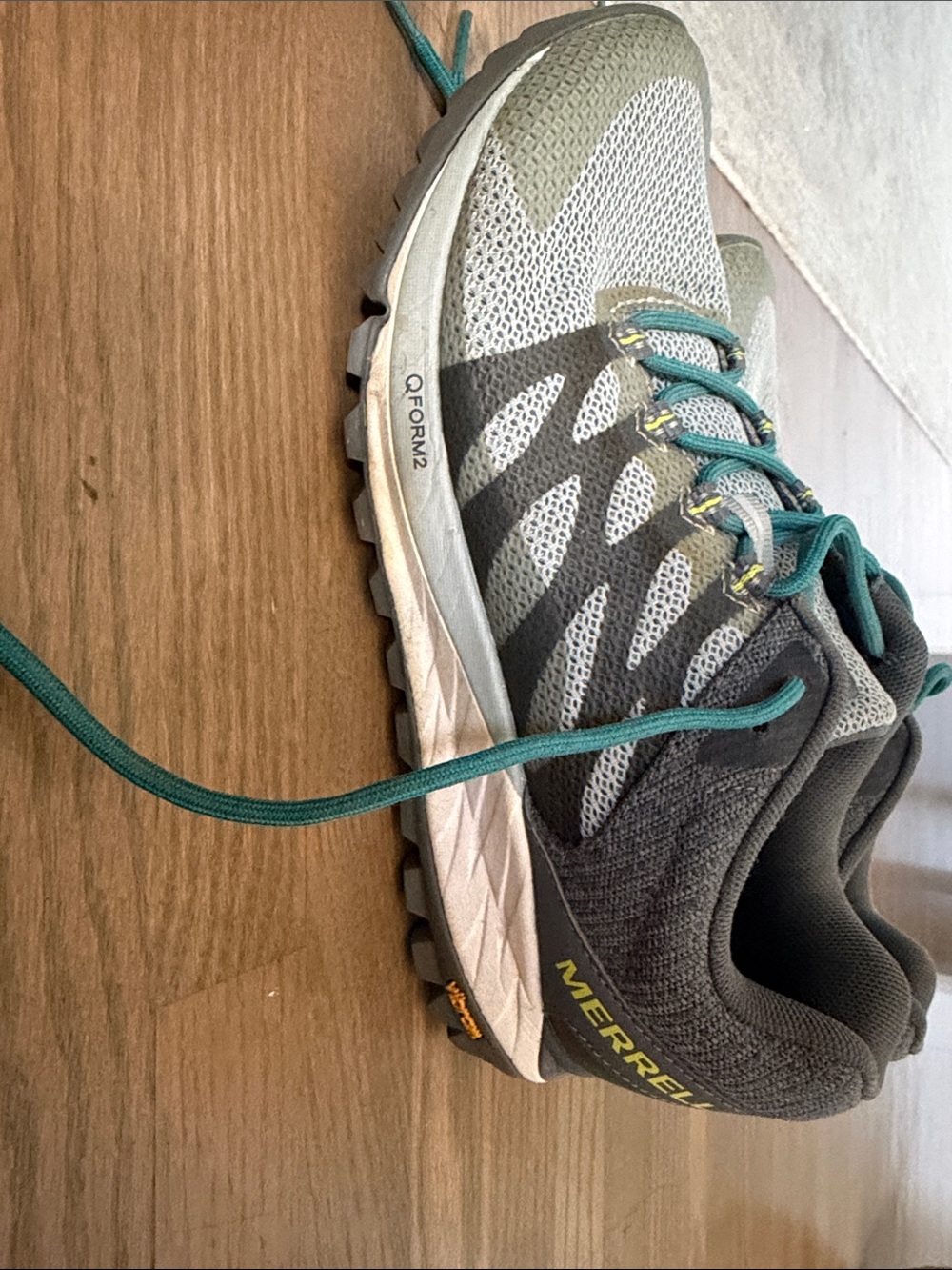 Merrell Women’s Trail Runner in Gray with Teal Laces